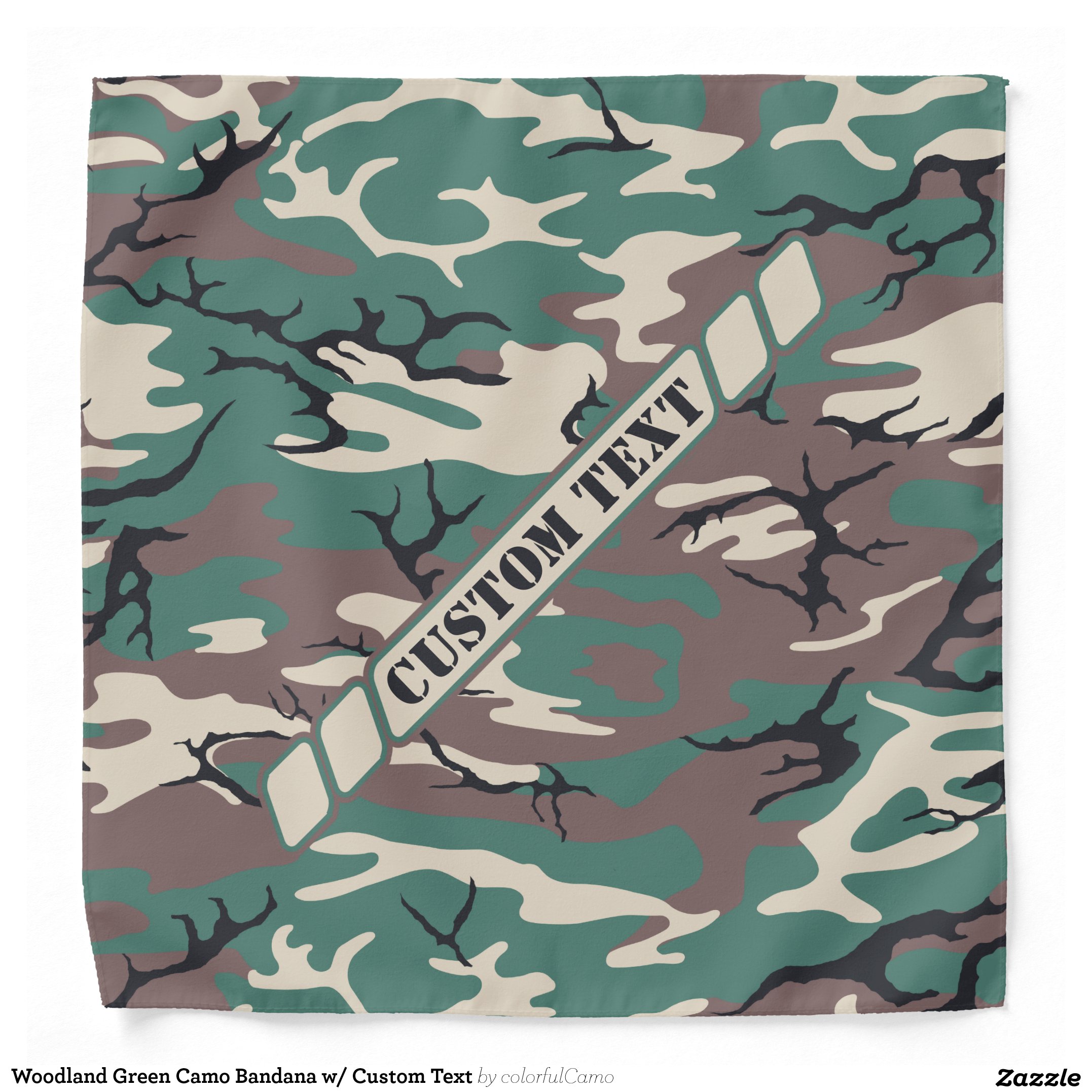 Woodland Green Camo Bandana w/ Custom Text