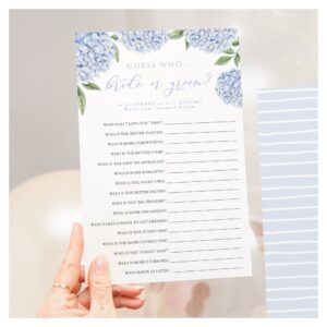 Blue Hydrangea Bride or Groom Paper Game Card