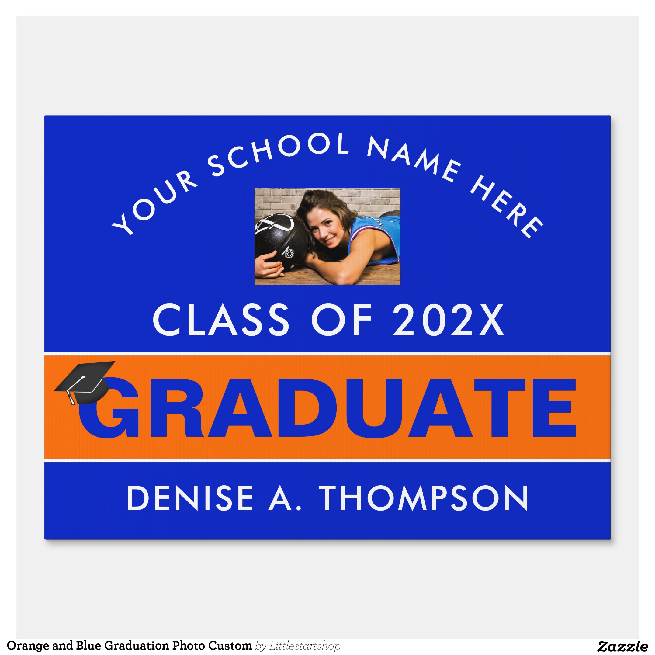 Orange and Blue Graduation Photo Custom Sign
