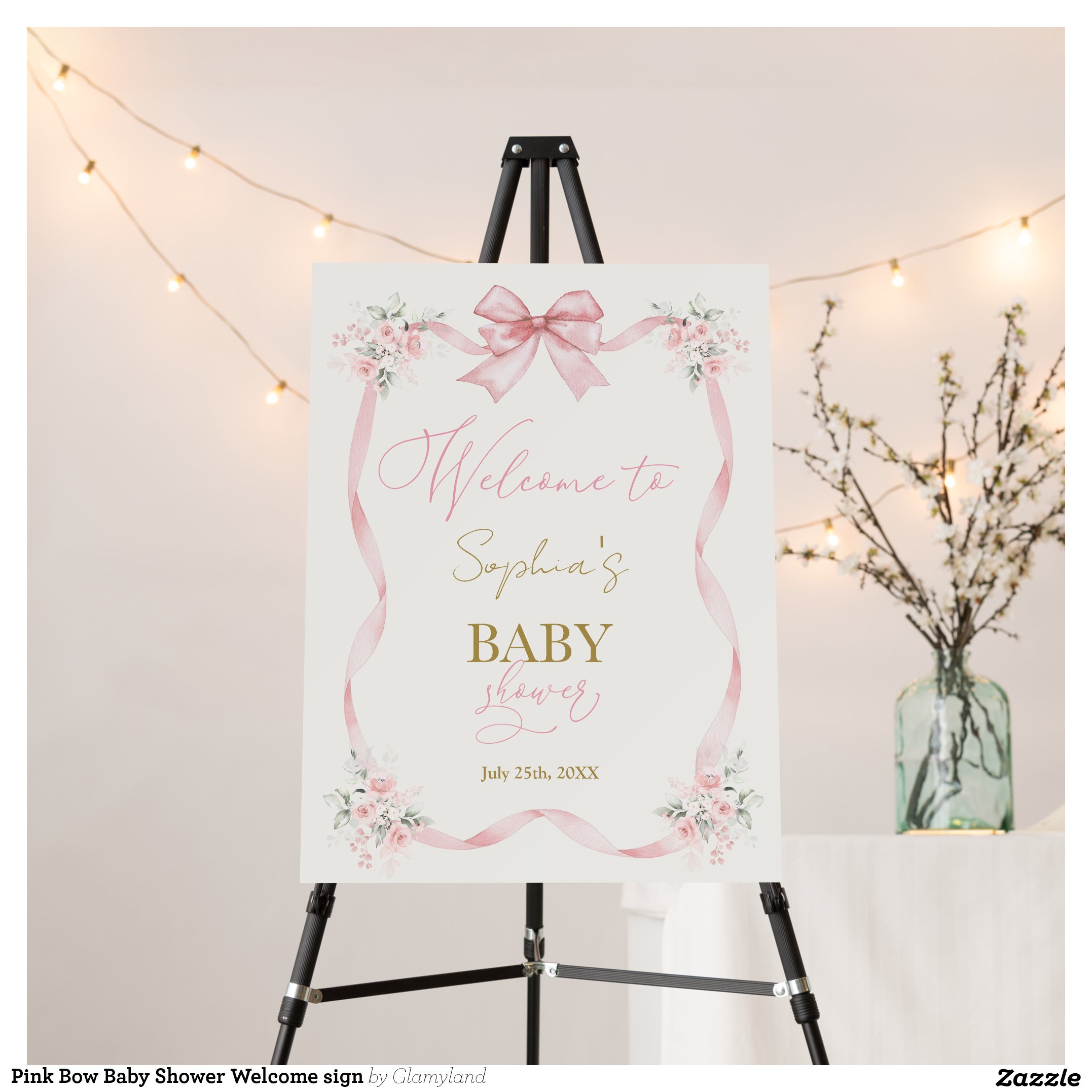 Pink Bow Baby Shower Welcome sign