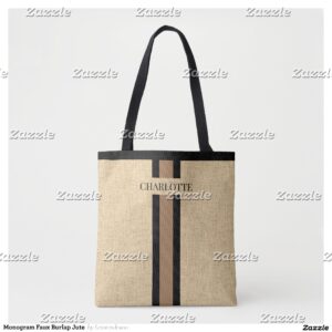 Monogram Faux Burlap Jute Tote Bag