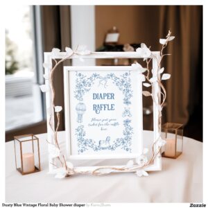 Dusty Blue Vintage Floral Baby Shower diaper Poster