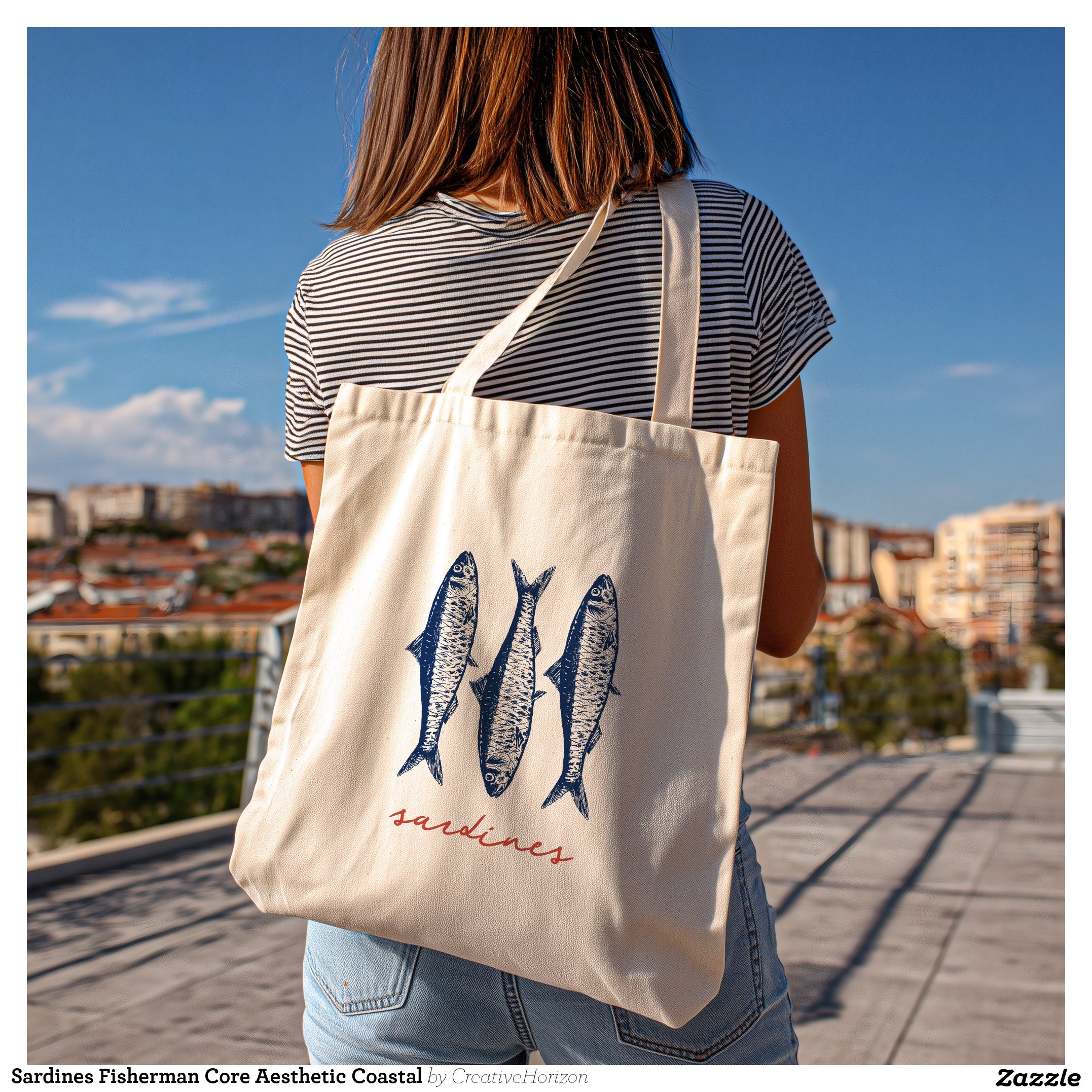 Sardines Fisherman Core Aesthetic Coastal Tote Bag