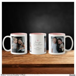Modern "Love you Grandma" 2-Photo Two-Tone Coffee Mug