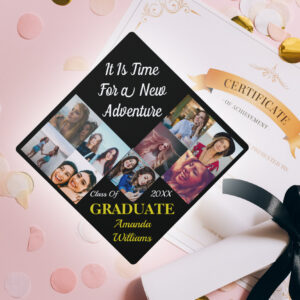 Custom 9 Photo Collage Name Class Year With Quote Graduation Cap Topper