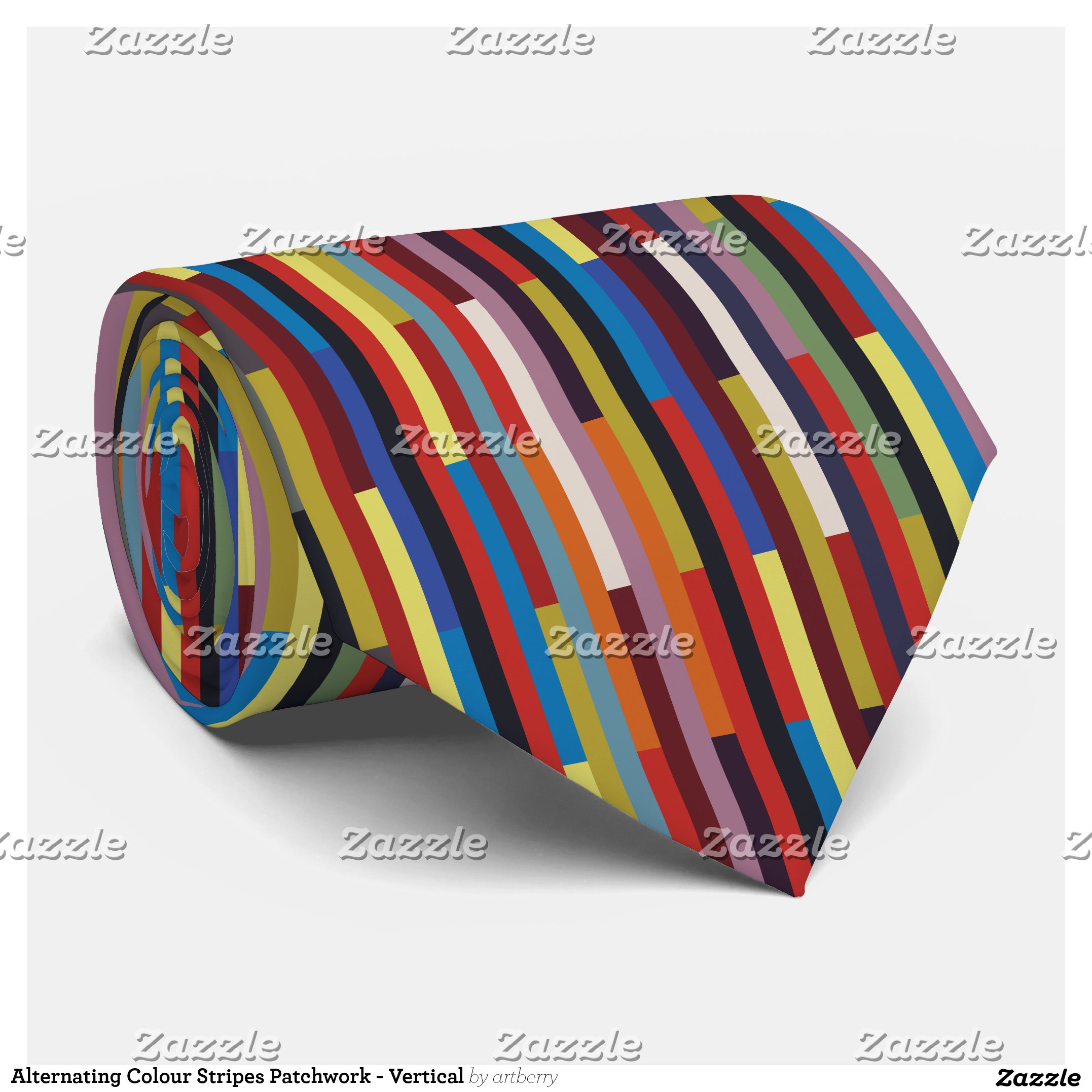 Alternating Colour Stripes Patchwork - Vertical Neck Tie