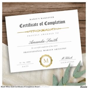 Black White Gold Certificate of Completion Award