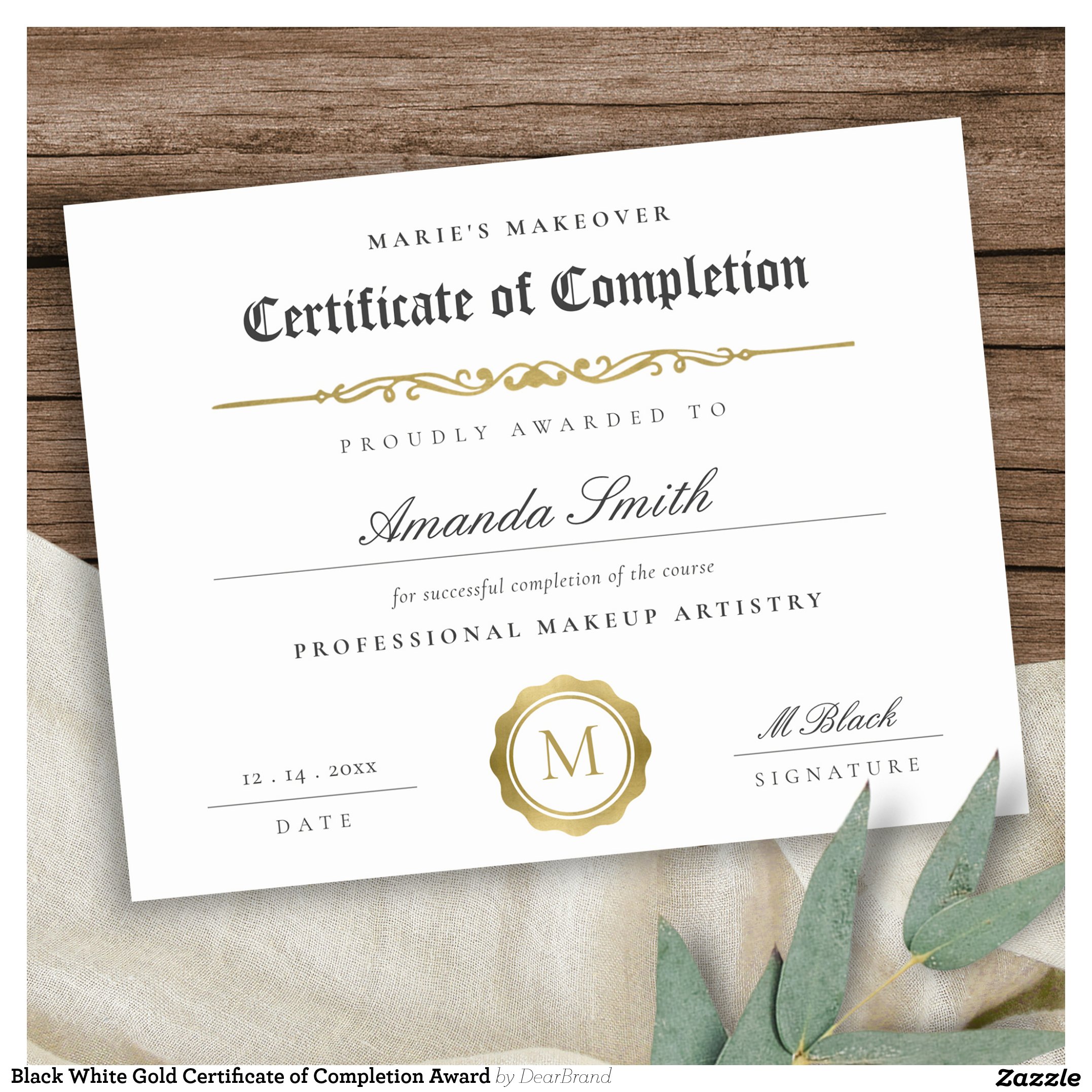 Black White Gold Certificate of Completion Award