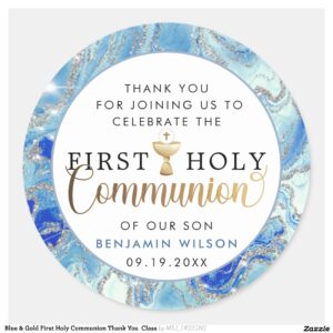 Blue & Gold First Holy Communion Thank You Class Classic Round Sticker