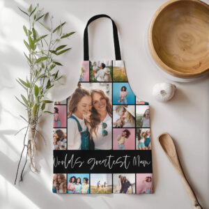 Mum photo collage modern typography simple black apron
