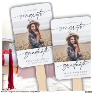 Modern Congrats Grad Graduation Script Photo Hand Fan