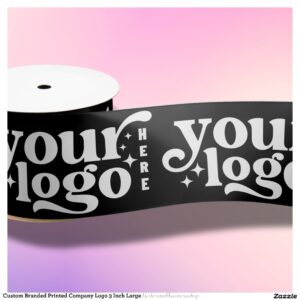 Custom Branded Printed Company Logo 3 Inch Large Satin Ribbon