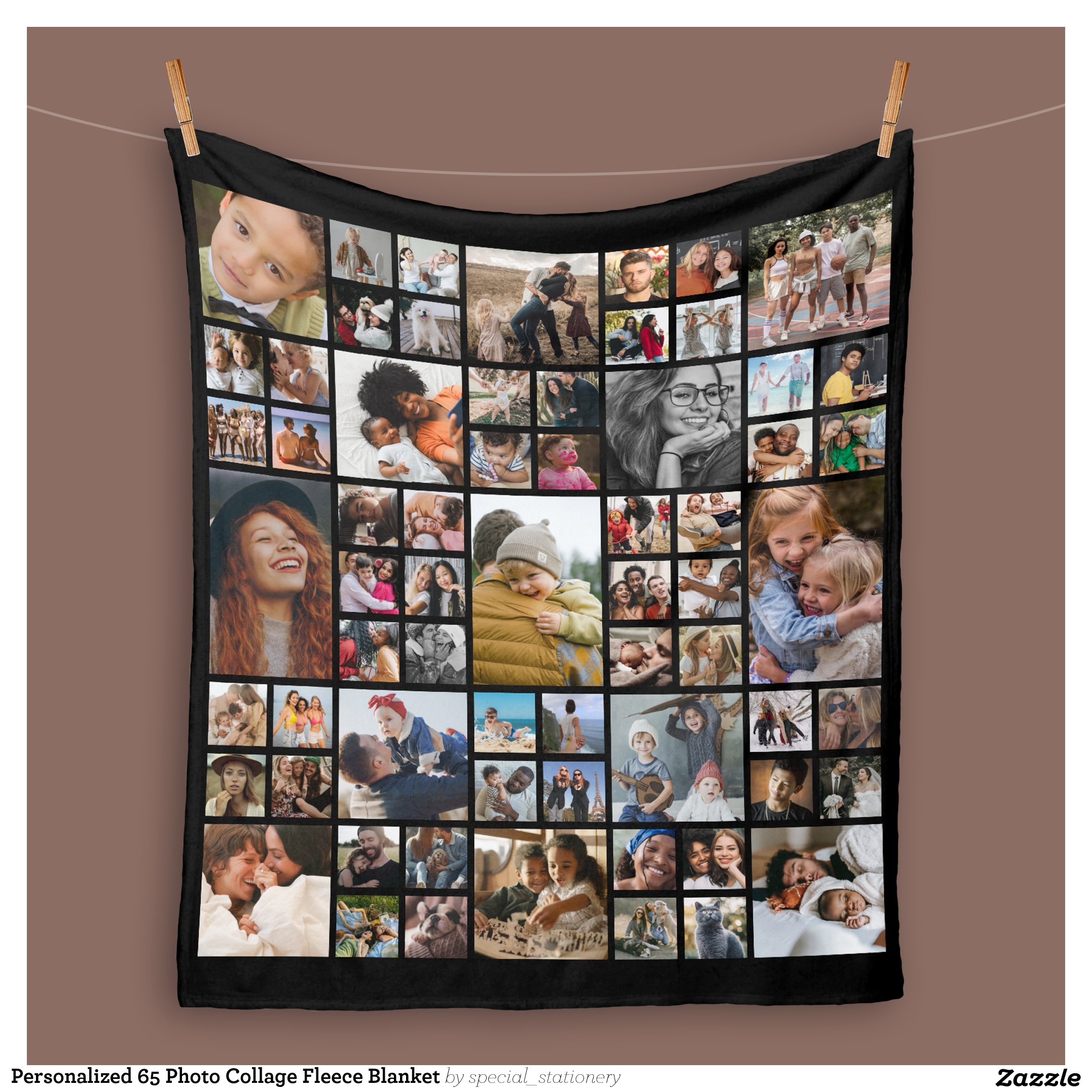 Personalized 65 Photo Collage Fleece Blanket