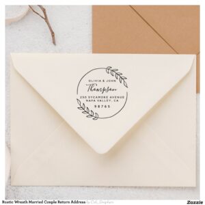 Rustic Wreath Married Couple Return Address Rubber Stamp
