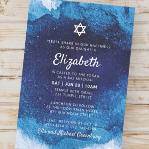 Bat Mitzvah Modern Blue Watercolor Invitation