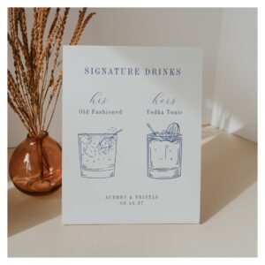 CAPE COD Coastal Blue Wedding Signature Drinks Pedestal Sign