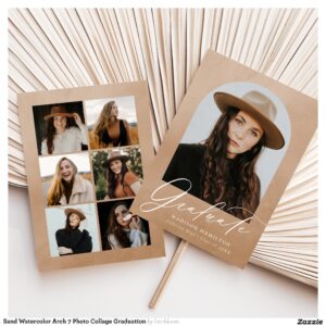 Sand Watercolor Arch 7 Photo Collage Graduation Announcement