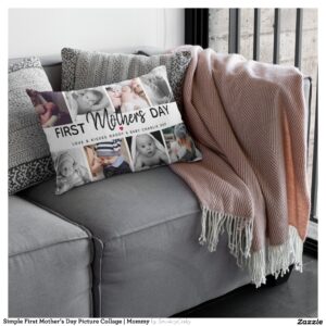 Simple First Mother's Day Picture Collage Mommy Lumbar Pillow
