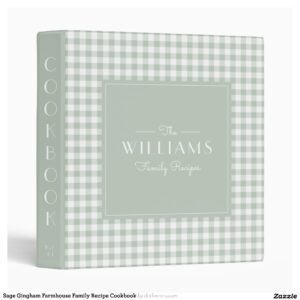 Sage Gingham Farmhouse Family Recipe Cookbook 3 Ring Binder
