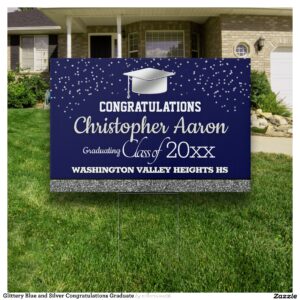 Glittery Blue and Silver Congratulations Graduate Sign