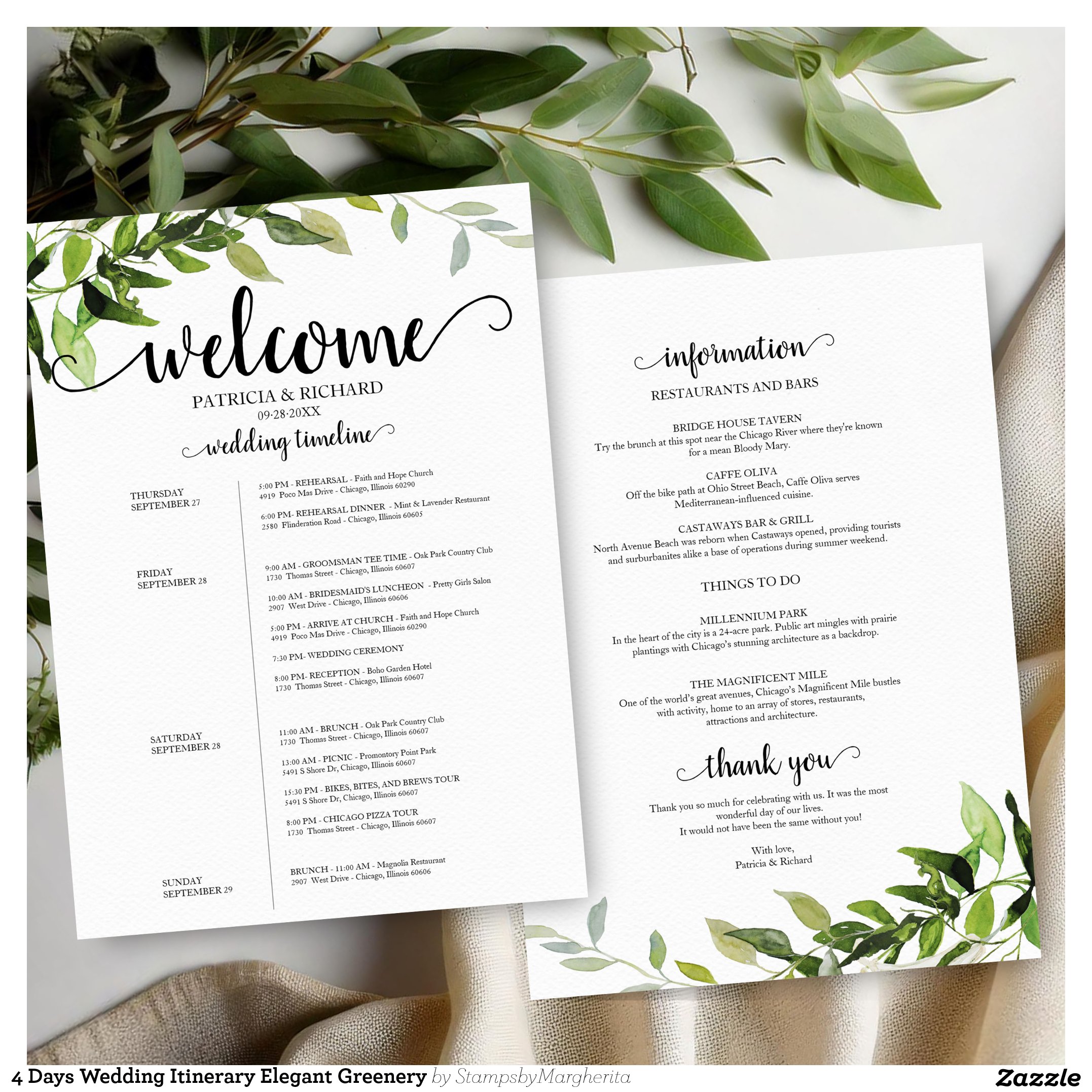 4 Days Wedding Itinerary Elegant Greenery