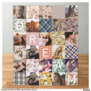 Vintage Patchwork Effect Quilt Pattern Photo Fleece Blanket