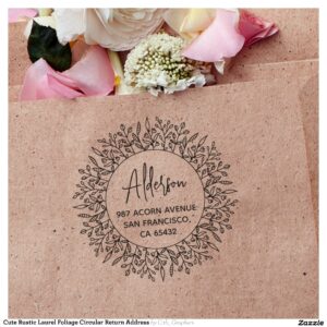 Cute Rustic Laurel Foliage Circular Return Address Self-inking Stamp