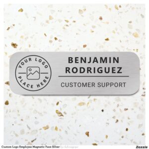 Custom Logo Employee Magnetic Faux Silver Name Tag