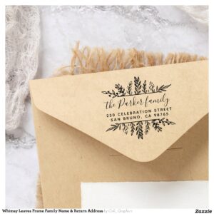 Whimsy Leaves Frame Family Name & Return Address Rubber Stamp