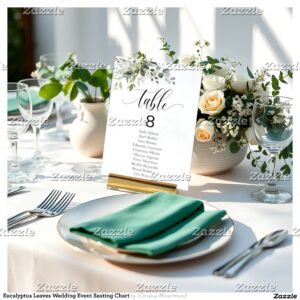 Eucalyptus Leaves Wedding Event Seating Chart Table Number