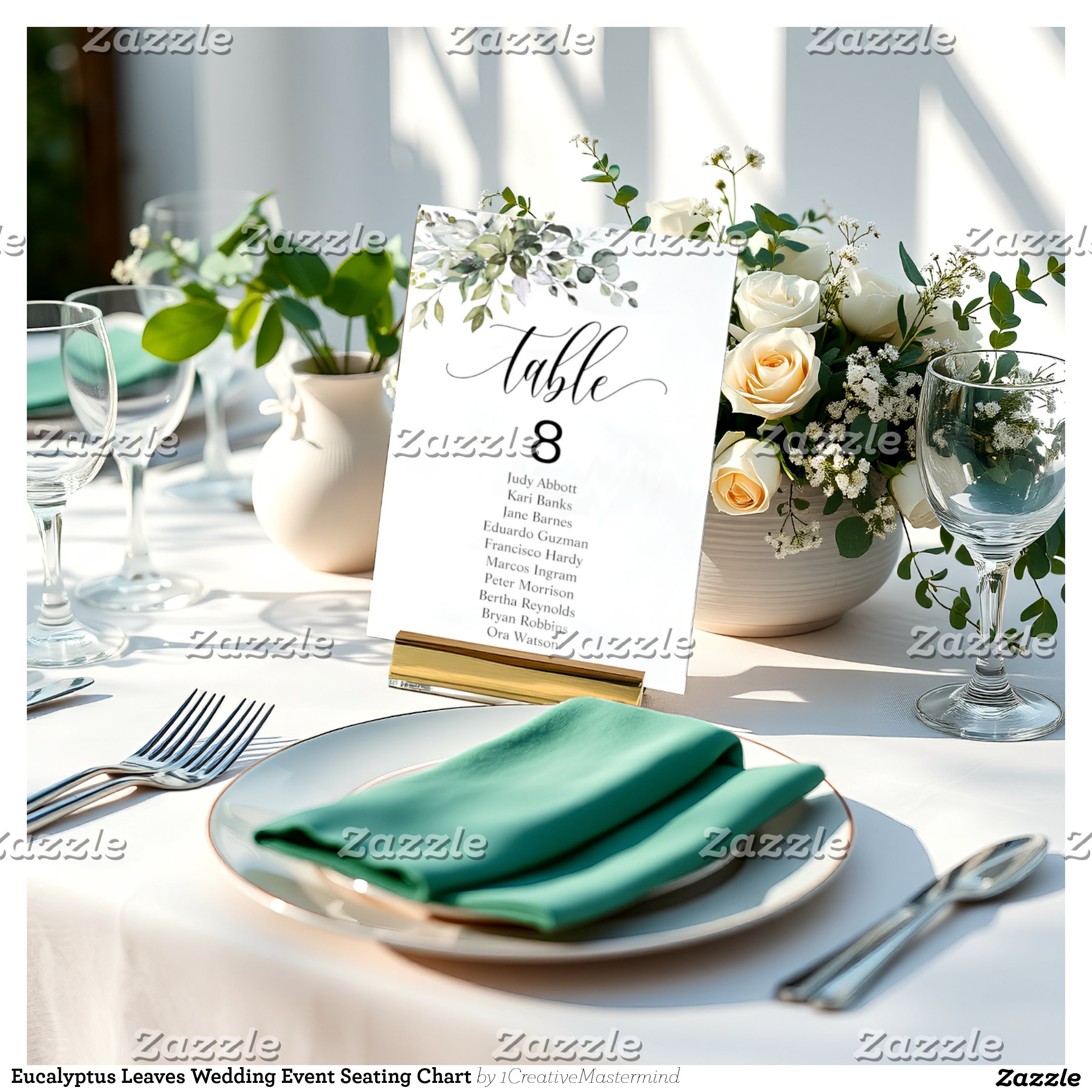 Eucalyptus Leaves Wedding Event Seating Chart Table Number