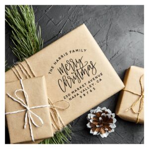 Curved Text Family Name Christmas Return Address Rubber Stamp