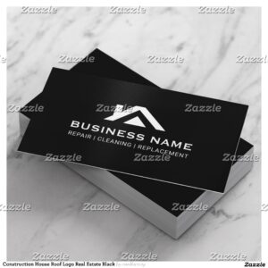 Construction House Roof Logo Real Estate Black Business Card