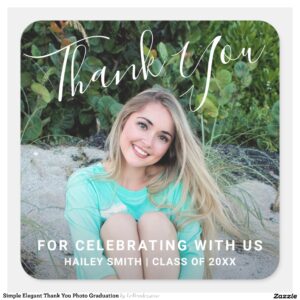 Simple Elegant Thank You Photo Graduation Square Sticker