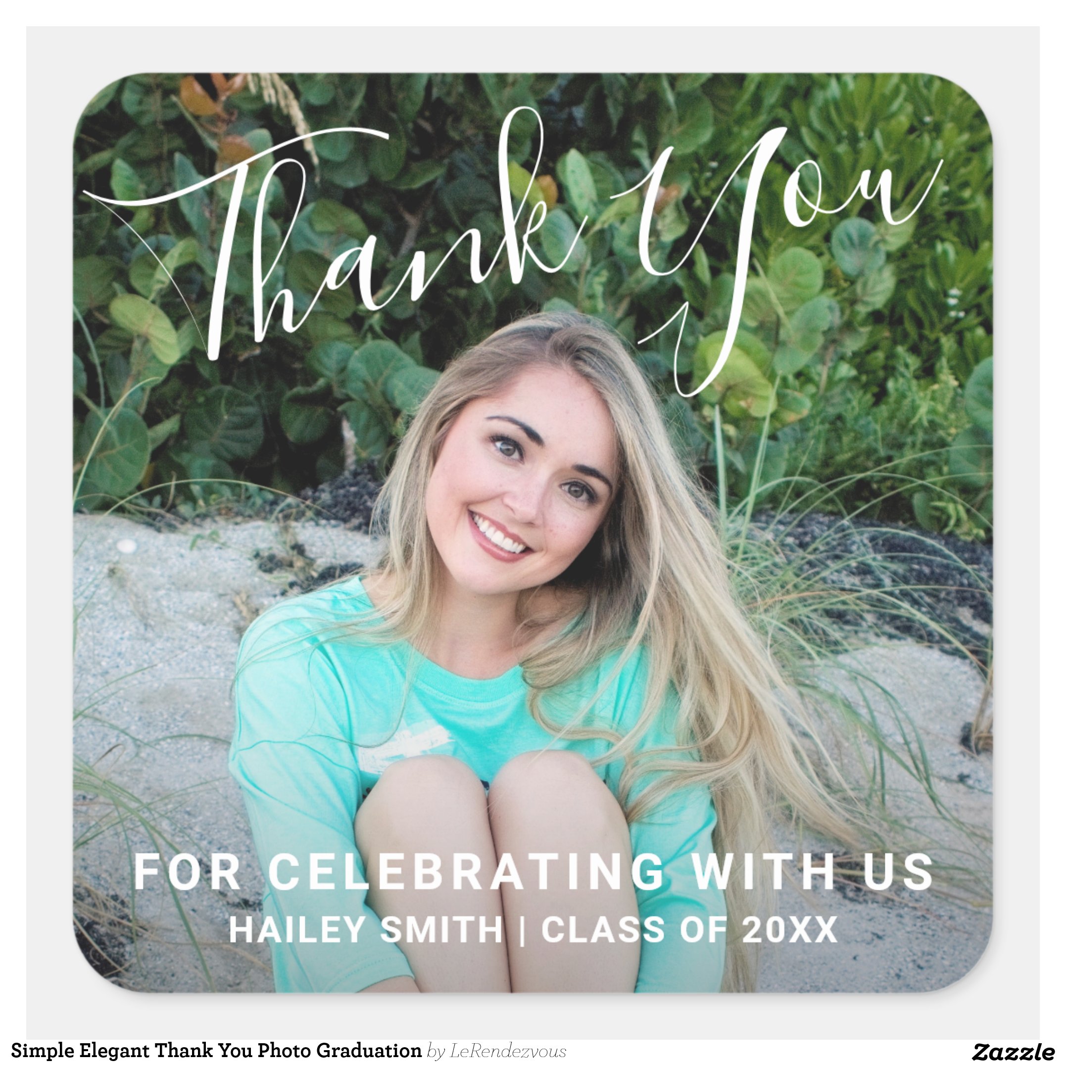 Simple Elegant Thank You Photo Graduation Square Sticker