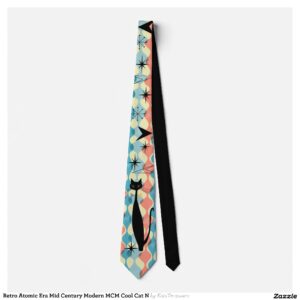 Retro Atomic Era Mid Century Modern MCM Cool Cat N Neck Tie