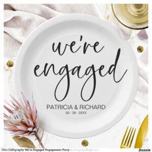 Chic Calligraphy We're Engaged Engagement Party Paper Plates