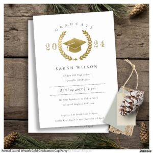 Formal Laurel Wreath Gold Graduation Cap Party Invitation