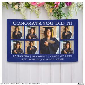 Graduation 7 Photo Collage Congrats Grad 2025 Blue Banner