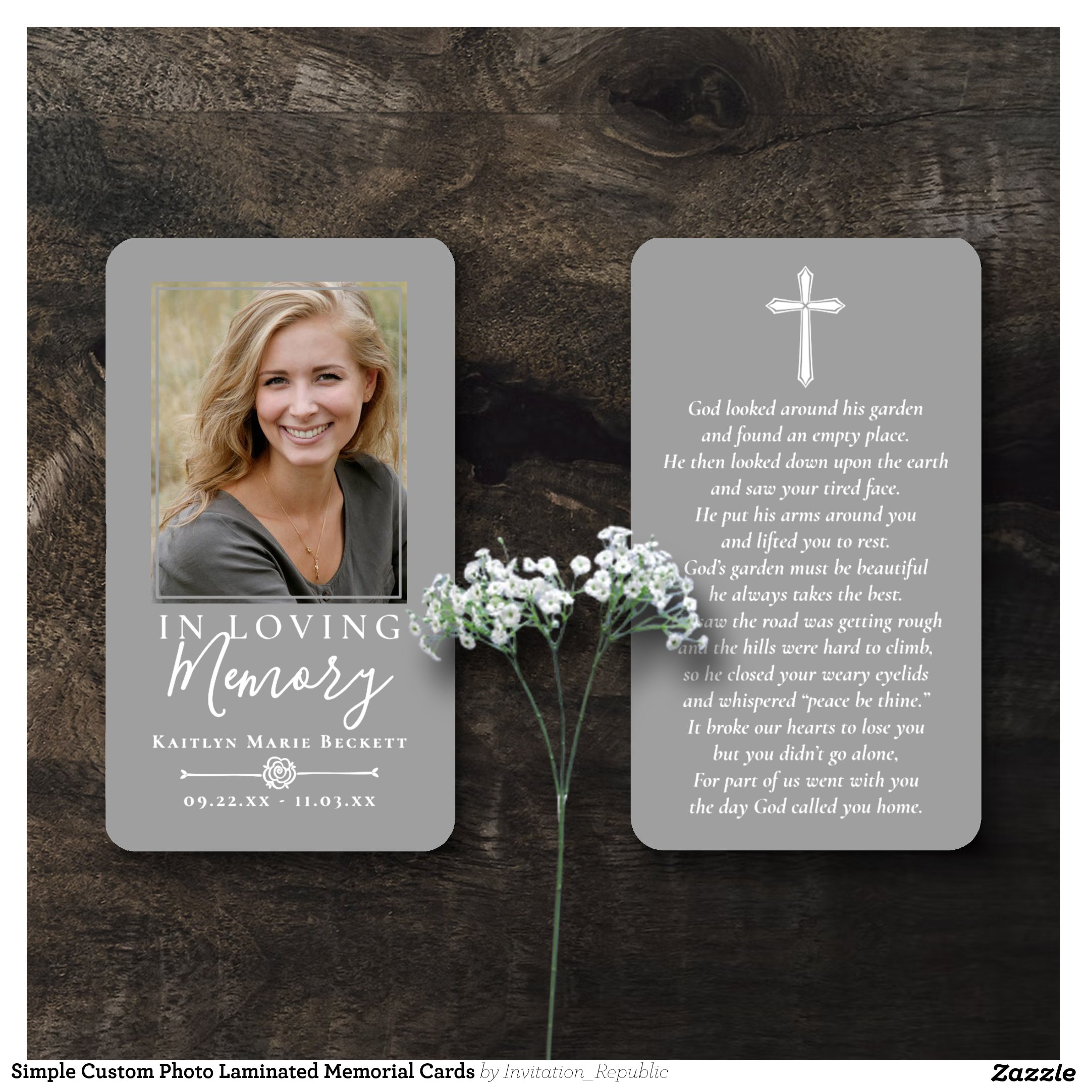 Simple Custom Photo Holy Cross Memorial Cards