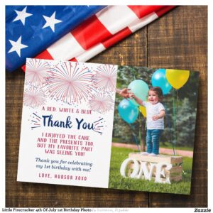 Little Firecracker 4th Of July 1st Birthday Photo Thank You Card