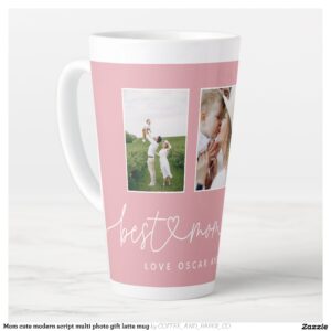 Mom cute modern script multi photo gift latte mug