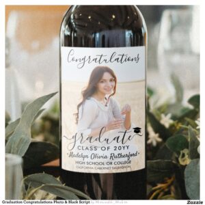 Graduation Congratulations Photo & Black Script Wine Label