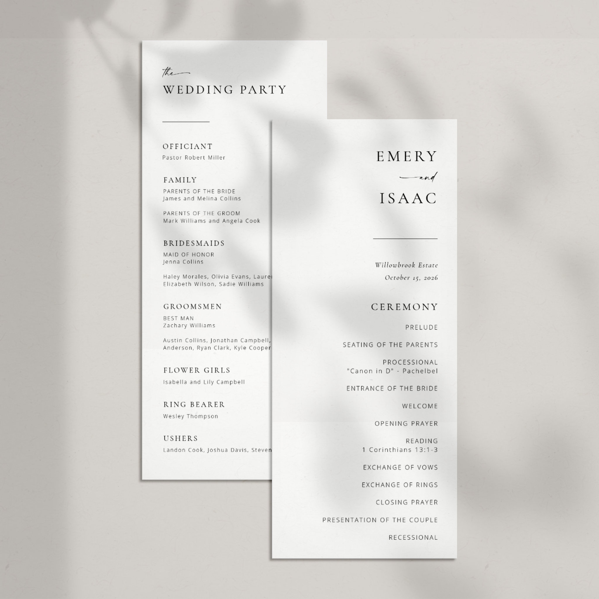 Modern Minimalist Script Chic Wedding Program