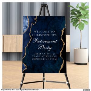 Elegant Navy Blue Gold Agate Retirement Party Foam Board