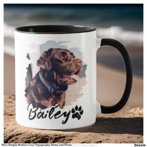 Pet's Simple Modern Cool Typography Name and Photo Mug