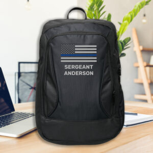 Thin Blue Line Personalized Name Rank Police Port Authority? Backpack