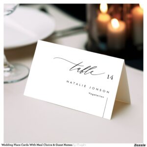 Wedding Place Cards With Meal Choice & Guest Names