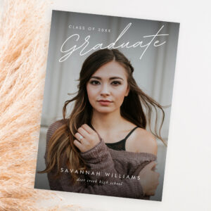 Trendy Modern Simple Script Two Photo Graduation Announcement