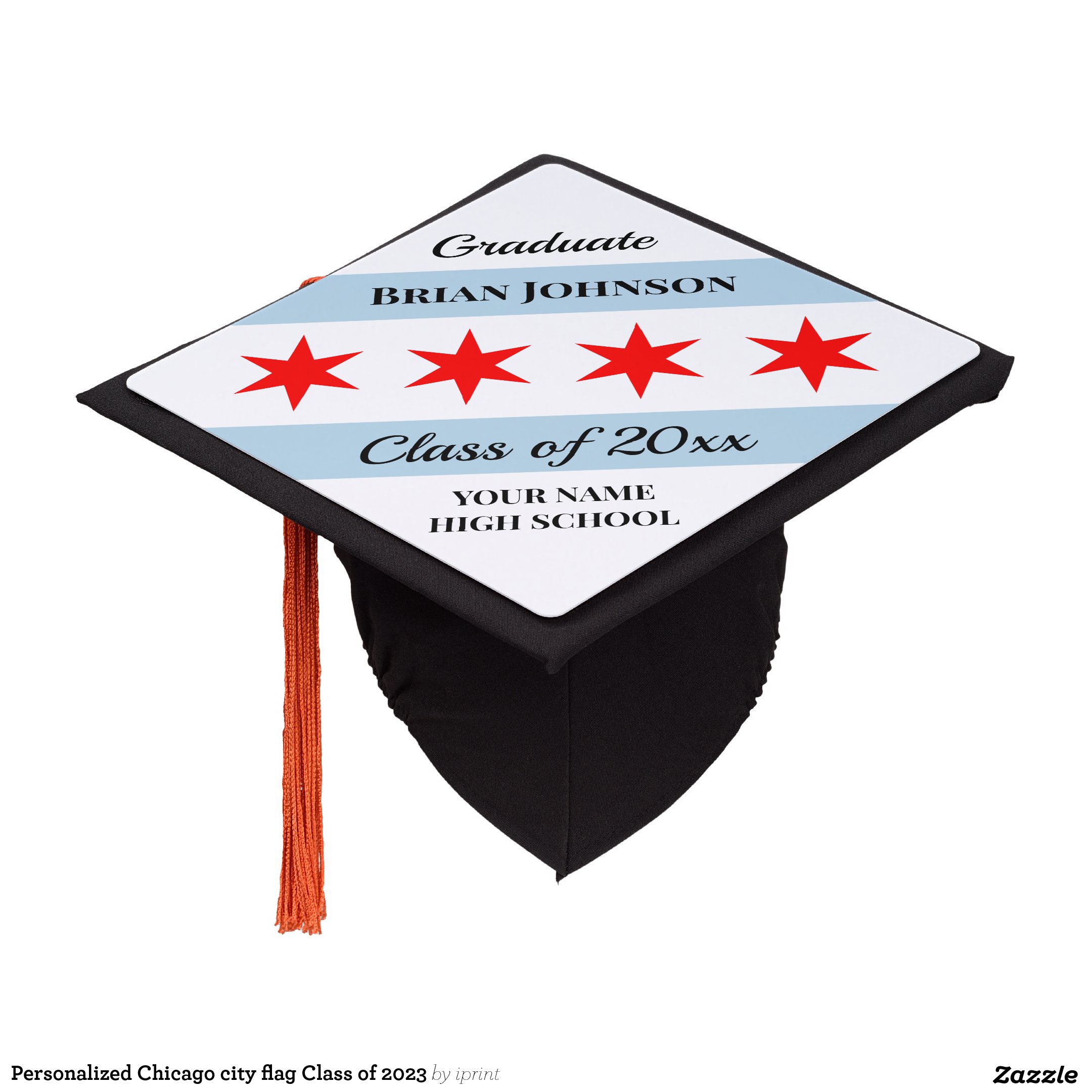 Personalized Chicago city flag Class of 2023 Graduation Cap Topper